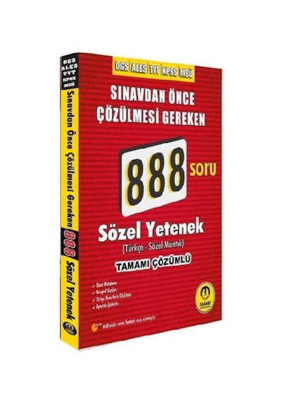 DGS ALES TYT KPSS MSÜ Sözel Yetenek 888 Çözümlü Soru Bankası - Gizem Şen - Tasarı Akademi