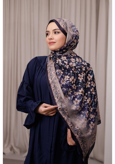 Mimiyum Flora Desen Soft Şal Lacivert Toprak Çok Renkli