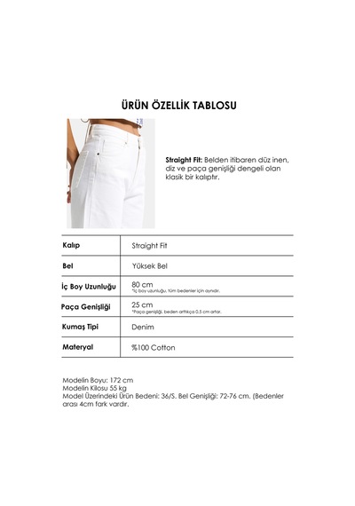 Itsbasic Kadın Kırık Beyaz Doris 7s6-101 Straight Fit Yüksek Bel %100 Koton Denim Jean