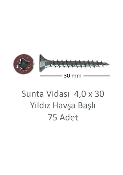 Sunta Vidası, 4,0 X 30 Mm, 75 Adet, Yhb Vida 4 x 30