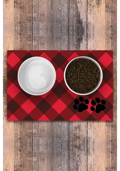 Evaşk Vinil Kaymaz Tabanlı Keçe Baskılı Evcil Hayvan Pet Mama  Paspası 45x100 Renk KIRMIZI PM62100KIR