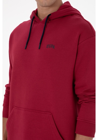 U.S. Polo Assn. Erkek Oversize Fit Kapüşonlu Şardonlu Koyu Frambuaz Basic Sweatshi 50313782-VR104
