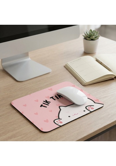 Tatlı Kedi Temalı Kalpli Ergonomik Pembe Mouse Pad - 23x19 Cm - Kaydırmaz Tabanlı Kaliteli Fare Altlığı Mousepad