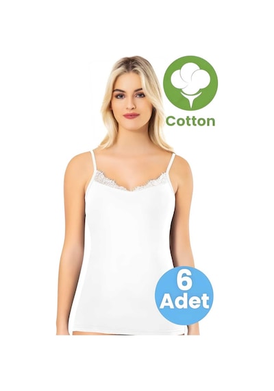 Tezzgelsin Kadın 6'lı İp Askılı Yakası Dantel Modelli Atlet Beyaz