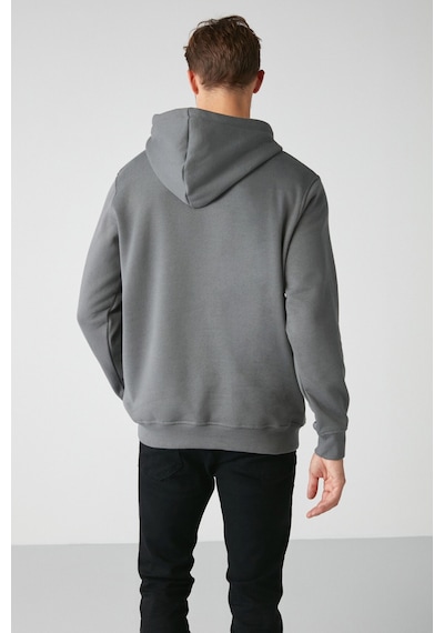 Grimelange Jorge Erkek Yumuşacık Kapüşonlu Organik Pamuk Kanguru Cepli Regular Koyu Gri Sweatshirt