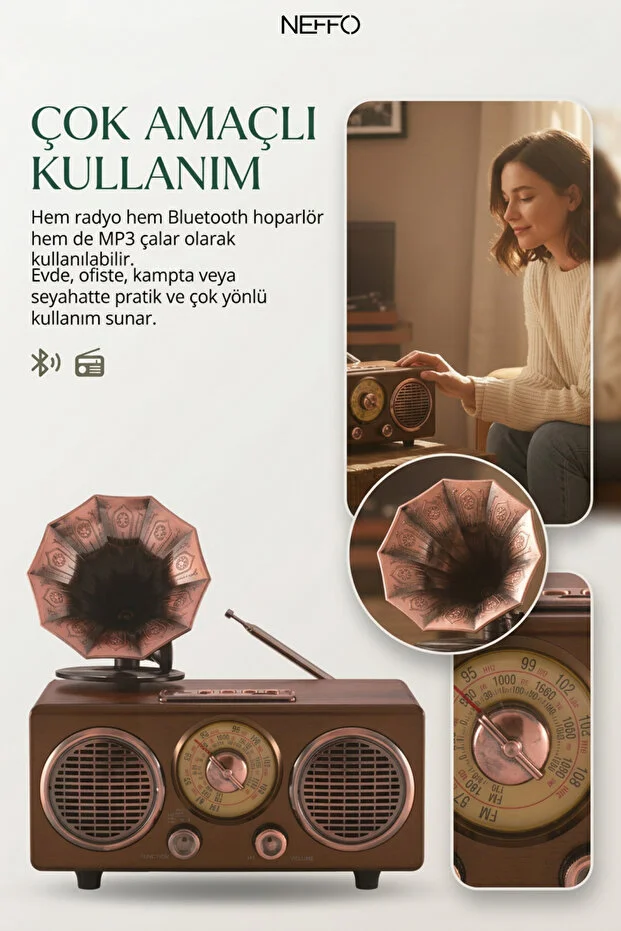 Nostalji Trend Radyo Bluetooth Özellikli Şık Tasarım Nostaljik Radyo