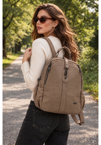 Just Polo Kadın Günlük Şık Ve Fonksiyonel Model Çok Bölmeli Sırt Çantası 377039gny Kum