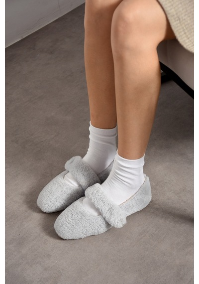 Nmoda Ultra Yumuşak Peluş Kadın Ev Babeti Ses Yapmaz Hafif Taban Panduf Gri