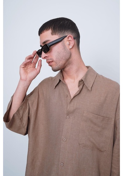 Kahverengi Basic Yarım Kollu 1b Ch Oversize Gömlek Kahverengi