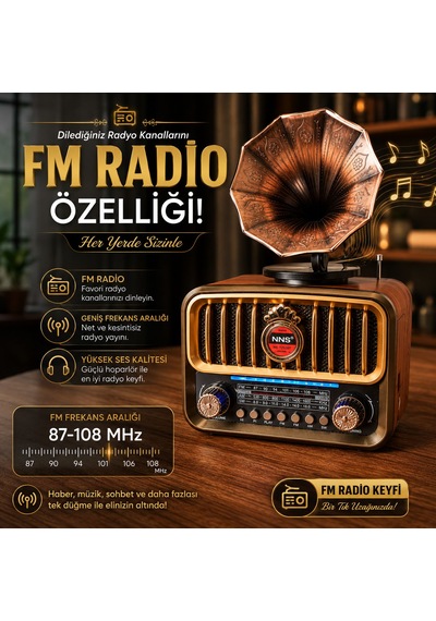 Nostalji Gramofon Tasarımlı Fm Radıo Hafıza Kartı Ve Usb Flash Bellek Destekli Şarj Edilelir Bluetooth Hoparlör