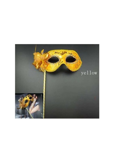 Nessiworld Lüks Taşlı Saplı Maskeli Balo Maskesi Altın Renk 35 Cm