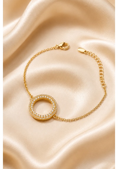 Balenbi Jewelry Kadın Çift Sıra Taşlı Halka Figürlü Kararmaz Çelik Bileklik Gold Renk 1127 Altın