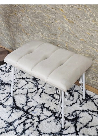 Zafir Metal Beyaz Tel Ayaklı 60 Cm Puf Bench - Puf - Bench - Oturak - Mutfak Oturağı - Antre Oturağı Krem