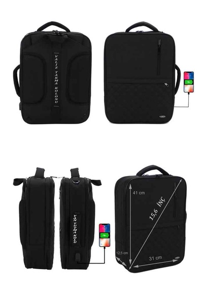 Case Club 1407 Unisex Kapiton Laptop Sırt El Ve Omuz Çantası 15,6 Siyah