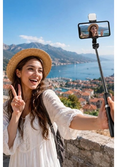 Pratik Aparat Mobil Aksesuar Tripod Çok Amaçlı Kumandalı Kablosuz Selfie Çubuğu S03 Siyah