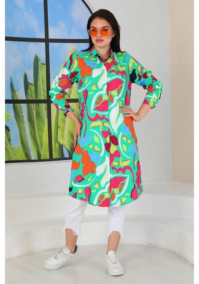 Polologin Butik Karışık Desenli Viskon Tunik Çok Renkli