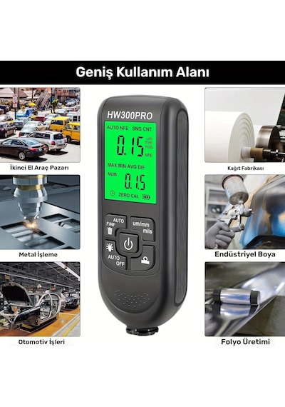 Hw-300pro Oto Boya Kalınlık Ölçer Fe Nfe 2000µm + 2 Fonksiyonlu Bardak Tutucu Hediyeli Lisinya 0 - 25.5 CM