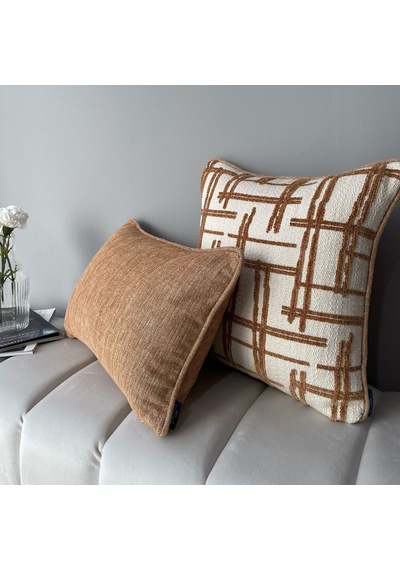 Lidoma Home "grid & Solid" Dokulu Desenli Kırlent Kılıfı Seti KİREMİT