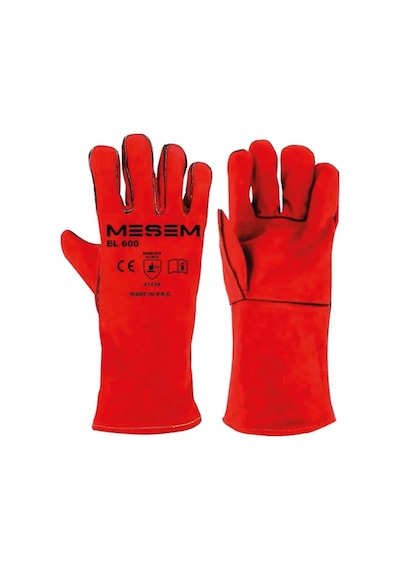 Mes El600 35cm Uzun Kırmızı Deri Kaynak Eldiveni