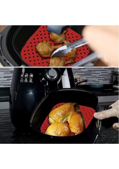 Mcg Renkli Isıya Dayanıklı Yıkanılabilir Silikon Fırın Ve Airfryer Kare Pişirme Matı 21,5 Cm