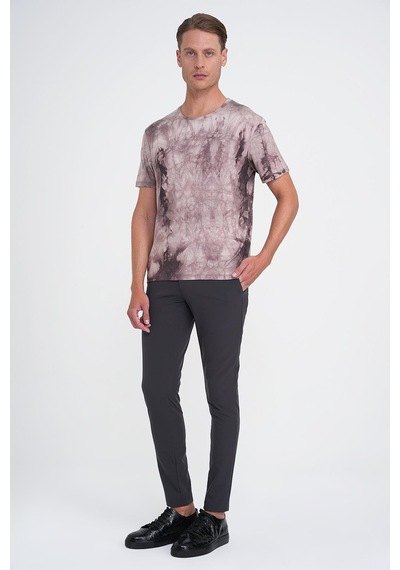 Efor Comfort Fit Bisiklet Yaka Batik Desen Kısa Kol Bej Tişört Ts 914 Bej