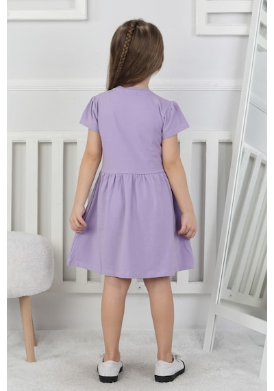 New Kids Baskılı Kız Çocuk Elbise-90425 Lila
