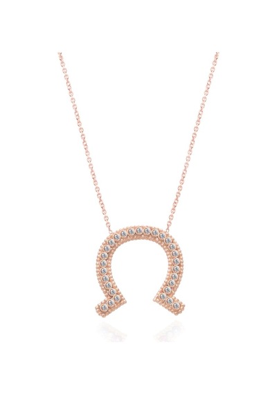 Zirkon Taşlı Rose Altın Kaplamalı Nal Gümüş Kolye Gold - Rose Gold - Gümüş