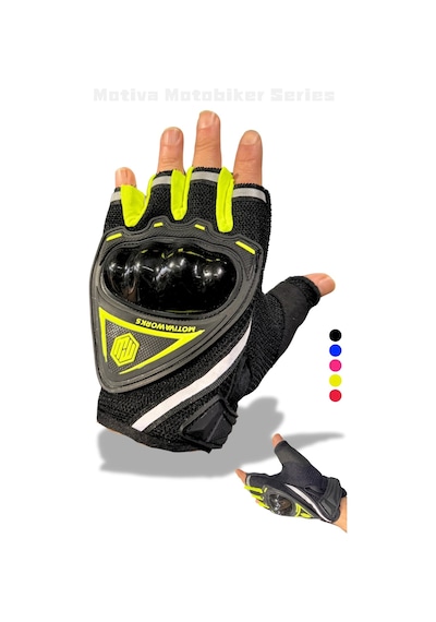 Motiva Neon Sarı Kısa Yarım Parmak Motosiklet Bisiklet Eldiveni Mw120n