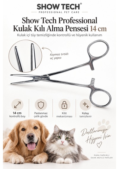 Showtech Professional Kedi Köpek Kulak Kılı Alma Pensesi 14 Cm