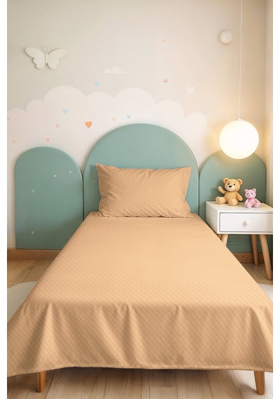 Bej Minimal Genç Odası Tek Kişilik Pike Takımı - Kapitone Modern Krem 160x220 Cm Yatak Örtüsü Pastel Misk Baharı