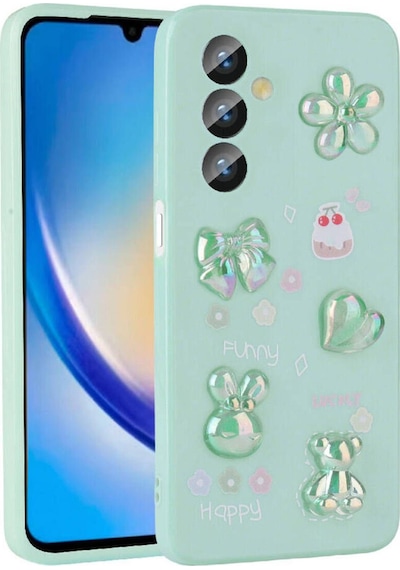 Samsung Uyumlu Galaxy A14 5g Kılıf Kabartma Figürlü Parlak Zore Toys Silikon Kapak Light Green