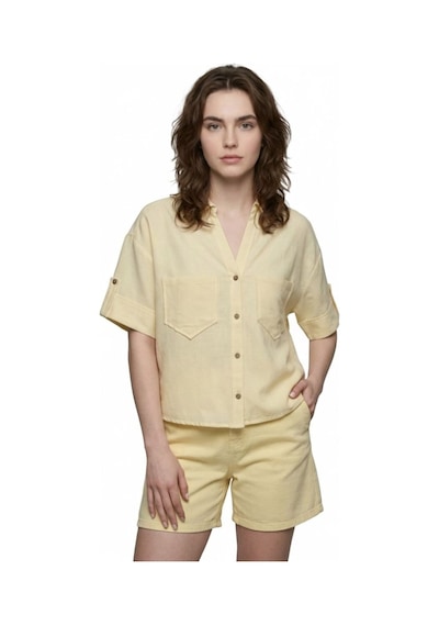 Oversize Kadın Gömlek K.kol Light Yellow