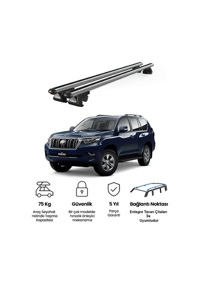 Venüs Toyota Land Cruiser 2008-2021 Uyumlu Gri Ara Atkı Port Bagaj Tavan Barı