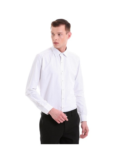 Hatemoğlu Gri Slim Fit Baskılı Pamuklu Slim Yaka Uzun Kollu Klasik Gömlek Gri