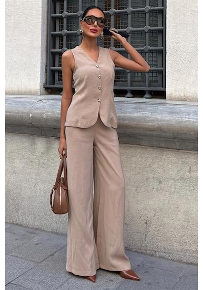 Moderie Butik Arkası Bağcıklı Yelek Plazza Pantolon Modal Takım 10202-08 Vi Zon