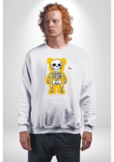 Mutlu Ol Unisex Beyaz Sweatshirt Beyaz