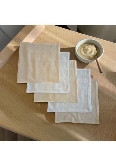 Nova Design %100 Pamuklu Müslin Kumaş 5'li Krem Ve Beyaz Bebek Ağız Mendili