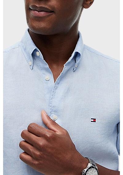 Tommy Hilfiger Keten Regular Fit Uzun Kollu Gömlek Erkek Gömlek Mw0mw41530 C1o Açık Mavi Açik Mavi