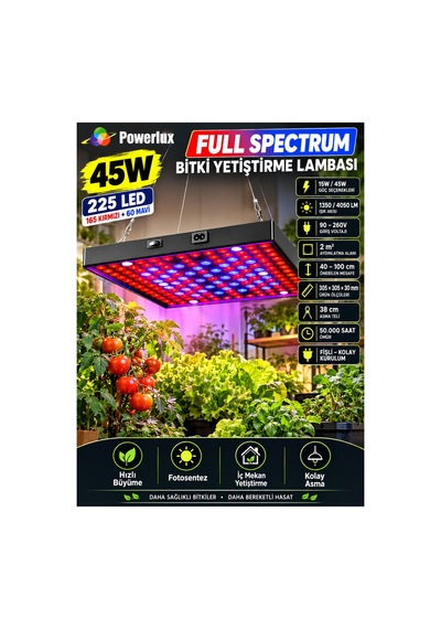 45w Full Spectrum Led Bitki Yetiştirme Lambası - 225 Led Kırmızı Mavi Işık 30.5x30.5 Cm Bitki Büyütme Paneli Fişli / Asma Teli Dahil Tak Çalıştır Set 45w Full Spectrum Led Bitki Yetiştirme Lambası - 225 Led Kırmızı Mavi Işık 30.5x30.5 Cm Bitki Büyütme Paneli Fişli / Asma Teli Dahil Tak Çalıştır Set