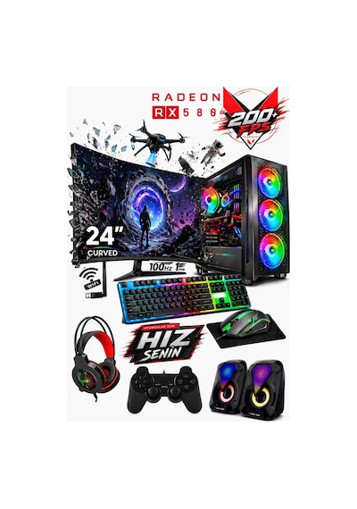 J-tech Raven i5-6500T 16 GB 512 GB SSD 8 GB RX580 24" Curved Free Dos Masaüstü Bilgisayar