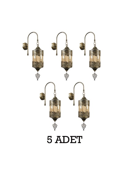 Otantik Aplik 5 Adet Osmanlı Motifli Bal Camlı Duvar Lambası Aplik Çok Renkli