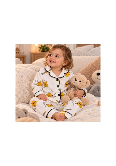 Messlife Sevimli Ayıcık Desenli Çocuk Pijama Takımı Beyaz - 929616641 Beyaz