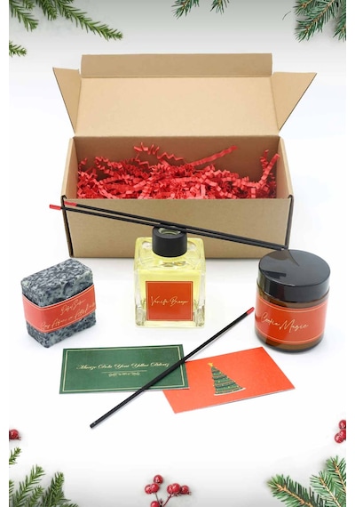 Yılbaşı Hediye Paketi Spicy Hediyelik Yeni Yıl Noel Seti, Mum Hediye Kutusu Kahverengi