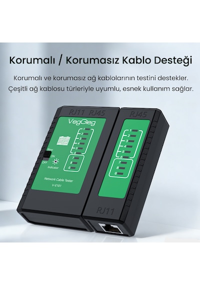Veggieg Rj45 Rj11 Uyumlu Cat6 Cat7 Cat8 Poe Destekli Network Ethernet Kablo Test Cihazı