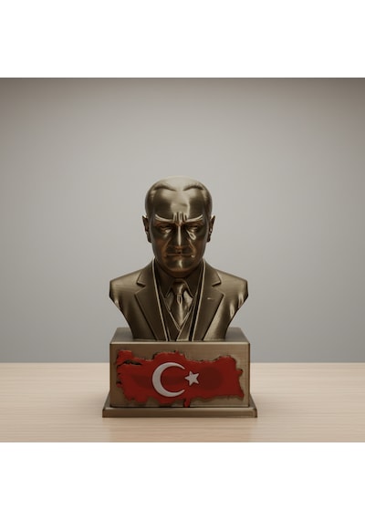 Atatürk Masaüstü Biblo Figür - Türkiye Haritası Kabartmalı Kaideli - Hediyelik Dekoratif Büst 10 X 6,2 Cm