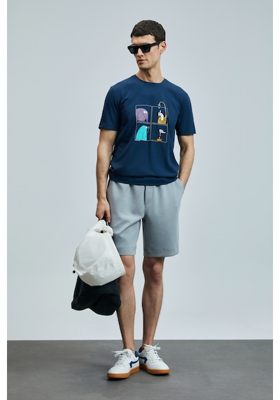 Lufian Funky Modern Grafik T- Shirt Lacivert Lacivert 111020254100200 Lacivert