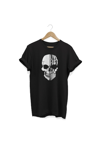 Live Fast Baskılı Siyah T-shirt Siyah
