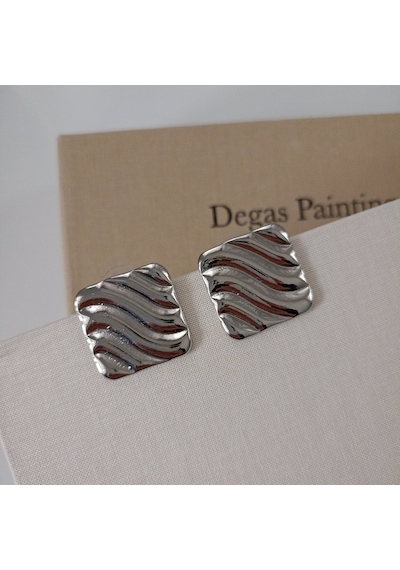 Lente Aksesuar Modern Dalga Dokulu Kare Küpe - Günlük Ve Özel Gün Şıklığı Retro Küpe Silver
