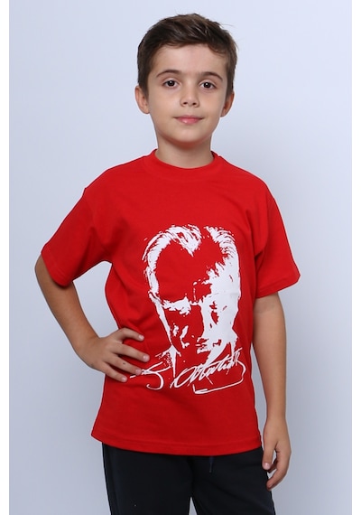 Hçm Çocuk Atatürk Ayyıldız Baskılı Tshirt Kısa Kollu A62 Kırmızı - Beyaz