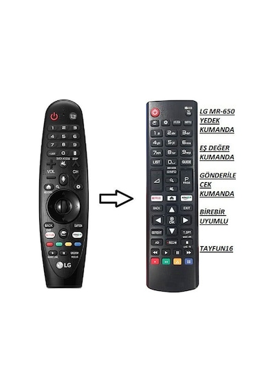 LG Uyumlu Led Tv Sihirli Kumanda AN-MR650A-YEDEK KUMANDA